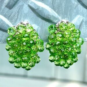 Vintage QVC Joan Rivers Classics Collection Green Cluster Clip Earrings